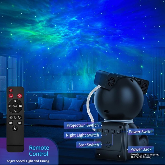 Cayclay Astronaut Galaxy Star Projector LED Night Light w/ Remote & Timer - Picture 2 of 8